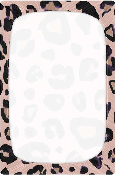 SUABO Leopard Print Cheetah Pink Crib Sheets Stretchy Portable Sheets for Baby Toddler Breathable Soft Crib Mattress