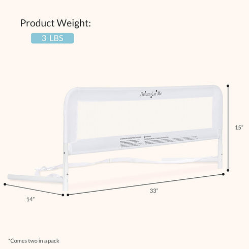 Pack 2 Count (Pack 1) Dream On Me Lightweight Mesh Security Adjustable Bed Rail Double with Breathable Mesh Fabric