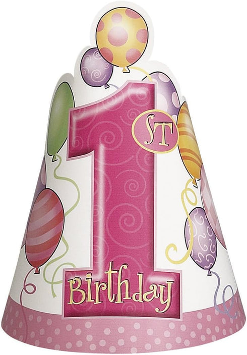 (1 Set) 1st First Birthday Pink Balloons High Chair Kit - | All-Inclusive Decor Bundle with Flag Banner, Floor Mat