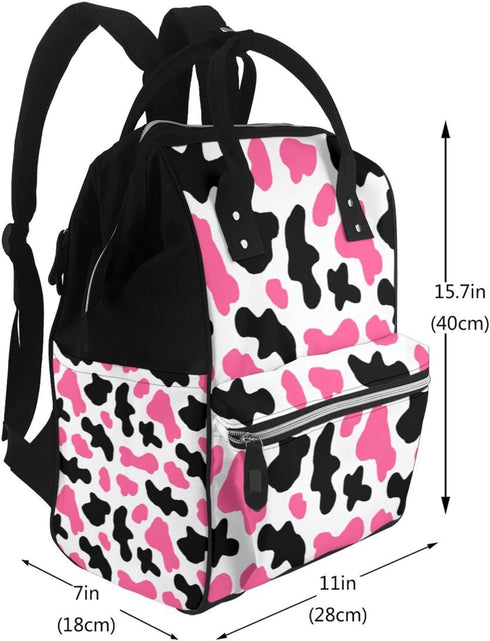 Nevjipu Backpack Mommy Backpack, Baby Doll Diaper Bag - Cute black pink cow print Bag, Fashion Tactical Infant Baby