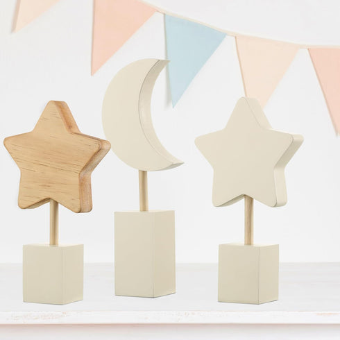 3 Set Barydat Pcs Boho Nursery Shelf Decor Wooden Moon and Star Nursery Decor Cute Bohemian Children Kids Decoration