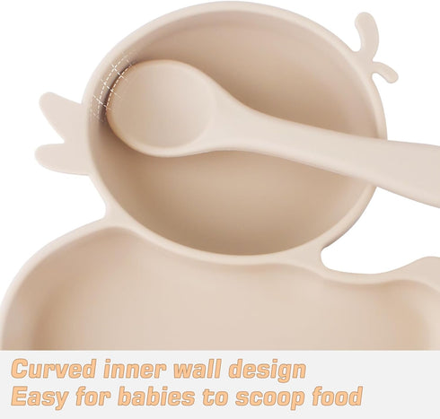 Baby Suction Plate, Silicone Toddler Weaning Plate with Strong Suction, Divided Dish with Fork and Spoon