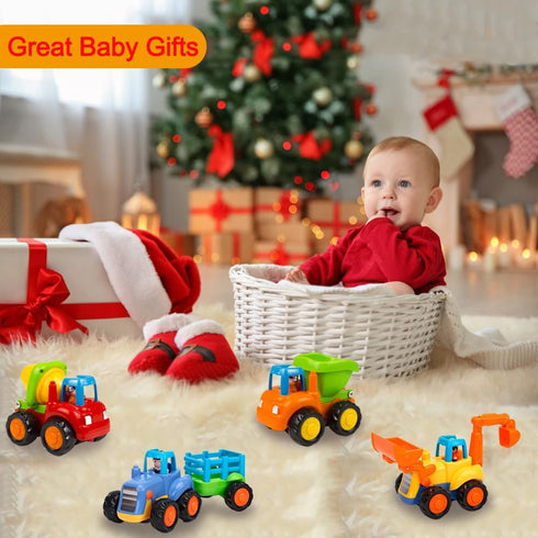Friction Powered Cars Push and Go Trucks, Construction Vehicles Toy Set for Baby Toddlers Infants Boys