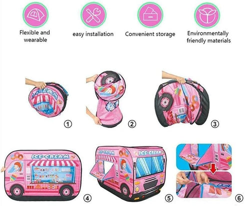 2-3 3+,Kid Pop Up Tent Kids:Ice Cream Truck Tent,Pop Up for Kids,Kids Play Without Installation,Suitable