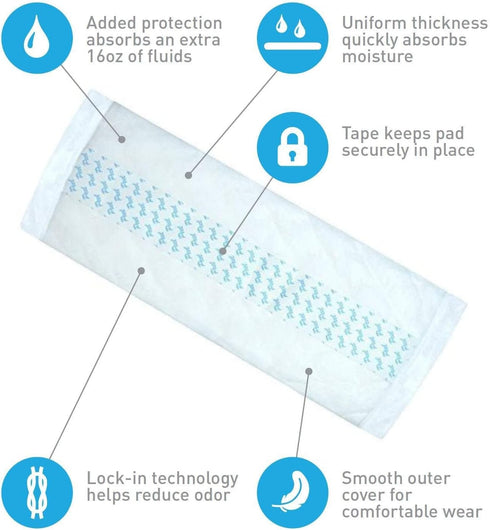 BrightCare (12 x4 Inch) (25 Count) Medium Adult Diaper Booster Pad Liner - Inserts with Adhesive - Doubler Locks