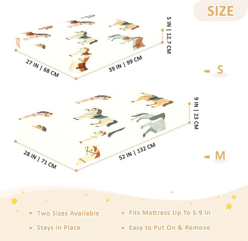 CZXW 52" 28" Colorful Horses Crib Sheets Fitted x Natural Cotton Soft & Breathable for Baby Crib Mattress
