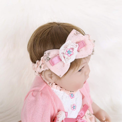 16 inch Set 3+(Pink ENADOLL Reborn Baby Doll Realistic Silicone Vinyl Baby Pink Hairband Girl Weighted Soft Body