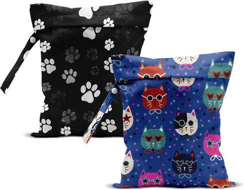 ZHAMEN 2Pcs Cat Wet Bag 12x10 Inch, Cats Paw Waterproof Travel Laundry Bags,