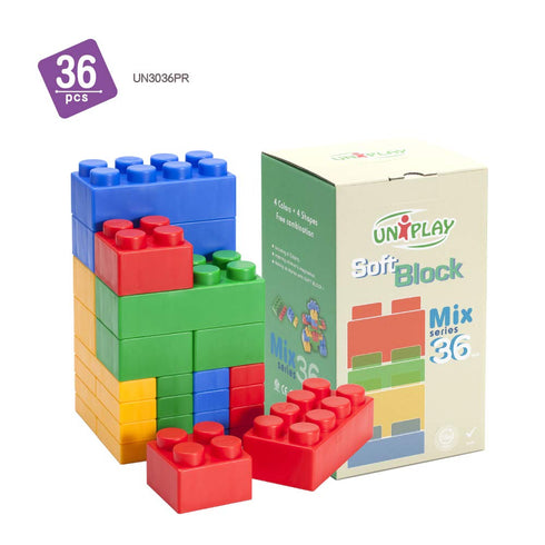 UNiPLAY Mix Soft Building Blocks - 36-Piece Set for Infant Learning, Cognitive Development, Toddler Play