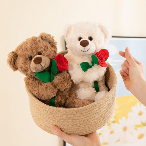 Teddy Bear Stuffed Animal with Rose, Soft Cuddly Plush Bear, Gifts for Kids, Baby Shower, Valentine's Day (Brown)