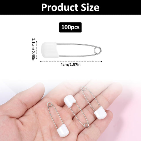 HJZHII 100PCS 2.2 Inch Supplies(100) Safety Pins for Diaper, Plastic Head Cloth Diaper Nappy Pins with Locking Closures