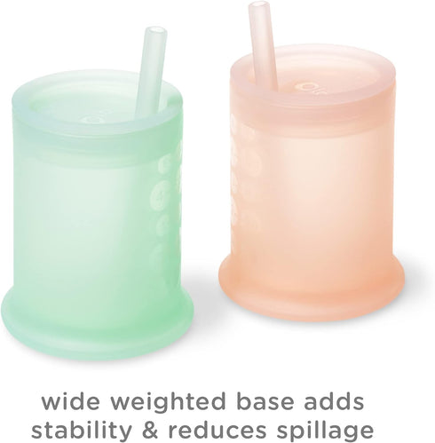 Olababy Silicone Training Cup with Straw Lid, 5 oz, Sippy Cup for 6+ Mo Infants to 12-18 Mo Toddlers, Coral