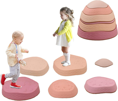 6Pcs Non-Slip Balance Stepping Stones for Kids, Toddler Jumping Stepping Stones for Indoor or Outdoor Play
