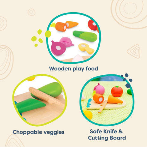 Set 6 2+ B. toys Chop 'n' Play Vegetables Pretend Play Food Wooden Toy Vegetables to Cut Hook and Loop Play Food