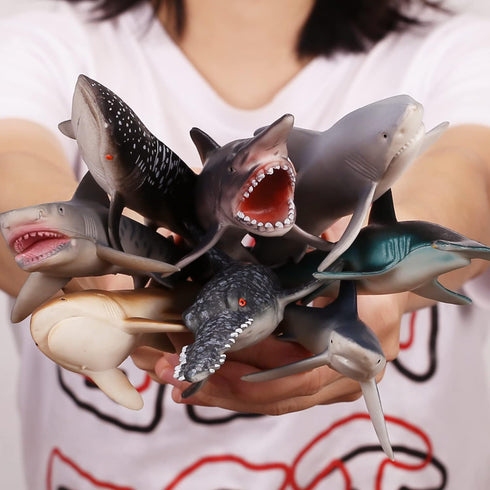 Yeonha Toys 8 Pack Shark Toys - Realistic Soft Plastic Shark Figures with Educational Booklet for Kids - Pool Bath Tub