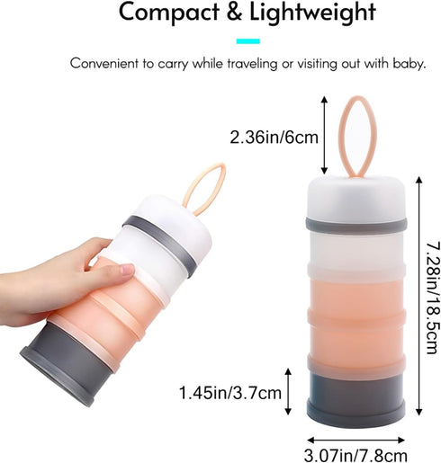 tomvorks 4 Portable Layer Baby Formula Dispenser with Carry Handle for Travel and Storage Container (Pink)