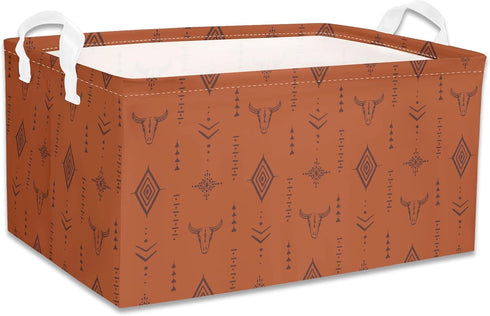 BBSET 3 Closet Pcs Western Bull Boho Rectangle Storage Basket Collapsible Highland Cow Storage Bin for Nursery Toys