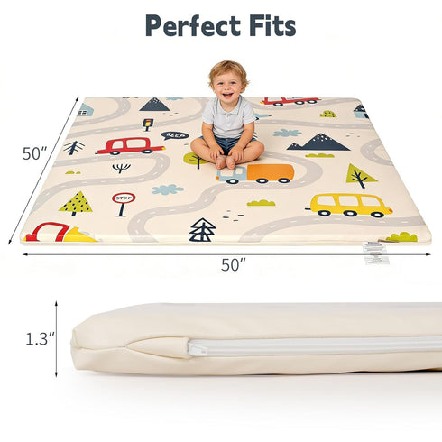 Ressainic 1.3" Floor50x50 Thick Baby Play Mat for PU Leather Playpen Mat for Toddlers Infant Kids,Ultra Soft Support