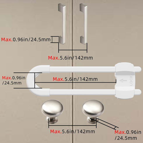TERDEWE (10 pack 4 white) button Cabinet Locks, U-Shaped Proofing Drawers Safety Child Locks Adjustable