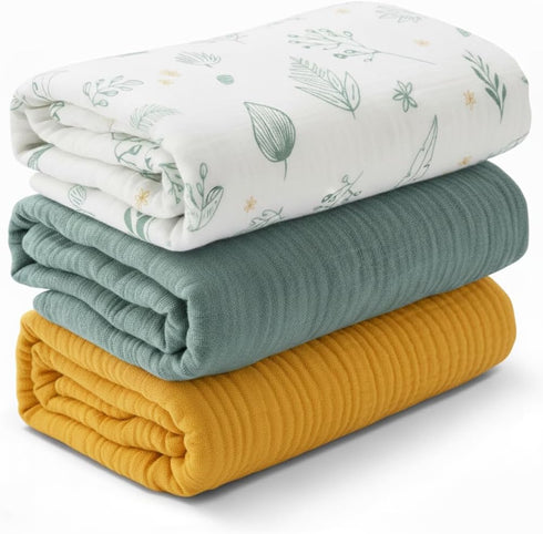 Muslin Swaddle Blankets for Newborn, 3 Pack Soft 100% Cotton Baby Receiving