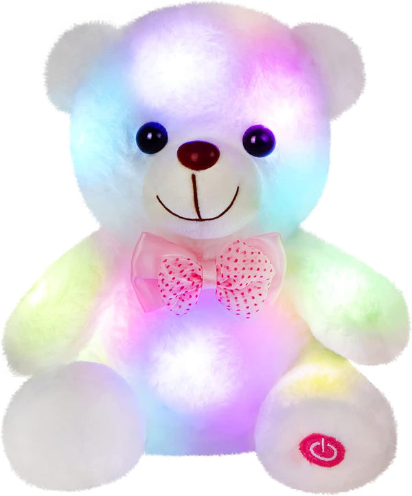 BSTAOFY Light up Mother's Day White Teddy Bear, 8" LED Stuffed Animal Soft Nightlight Glow Bear