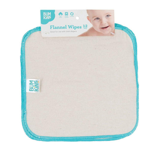 12 Count, Bumkins Reusable Flannel Baby Wipes, Natural