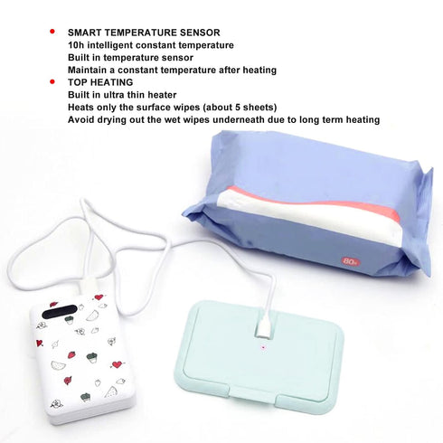 Betued Wipes Dispenser, Portable Baby Wipe Warmer, Baby Wet Wipes Dispenser, Heating Constant Temperature USB Wipe Warm