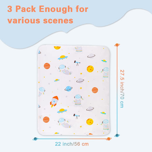 3 Pack 22" 27.5" Baby Portable Changing Pad Waterproof Diaper Changing Mat Travel Washable Mattress Pad Reusable Under