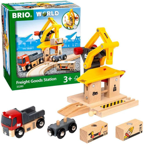 BRIO World 33280 Freight Goods Station | Versatile Toy Train Set for Kids, Sustainable Wood Construction