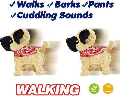 WEofferwhatYOUwant Pug Puppy - Plush Electronic Toy Dog - Small Size, Walks, Barks, and Cuddles for Ages 18+ Months