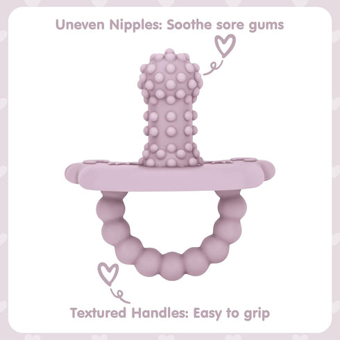 6 Pack 3+ Silicone Teether Pacifier, Teething Toys for Teething Relief & Sensory Exploration, Grainy Textured Baby