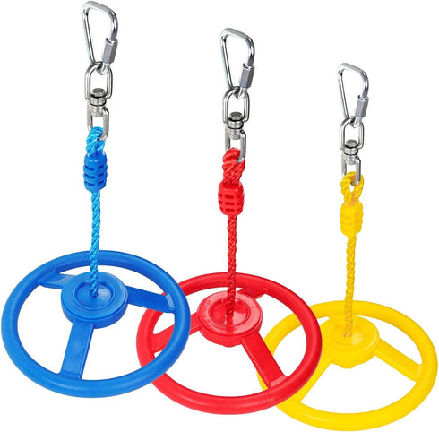 Rainbow Craft 3-Pack Ninja Wheel Obstacle for Kids, Swing Monkey Wheel for Ninja Warrior Obstacle Course, Blue, Red &