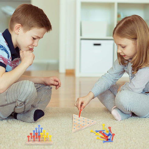 Gamie Peg Game Triangle Set of 2, Fun Board Games for Kids and Adults, Made of Wood and Plastic Learning Toys