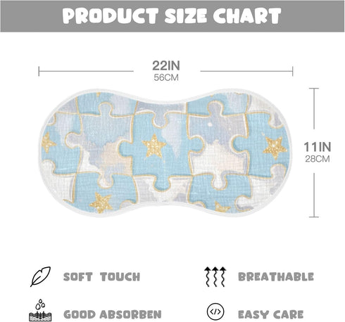 tplaotee 22x11in Cute Silver Jigsaw Puzzle Cotton burping Cloths Soft Touch Baby wash Cloth for Babies Girls and Boys