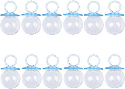 Milageto Pack of 12 Fillable Candy Bottles Pacifier Shaped Baby Favors Blue/Pink, Blue