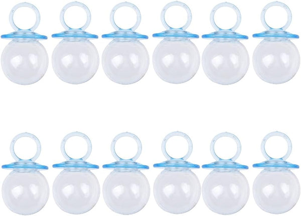 Milageto Pack of 12 Fillable Candy Bottles Pacifier Shaped Baby Favors Blue/Pink, Blue