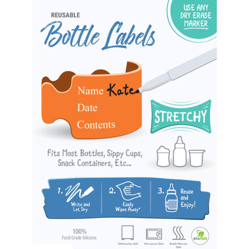 Pumpkin Doodle Reusable Baby Bottle Labels for Daycare - Easy Identification