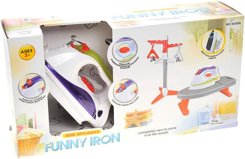 Set Set 3-5 PowerTRC Pretend Laundry Play Toy for Toddlers, Ironing Board Toy with Realistic Light & Sound Iron, Dryer