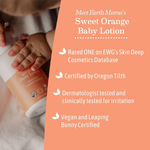Earth Mama Sweet Orange Baby Lotion, Moisturizing Body Lotion for Dry Skin, 8 Fl Oz
