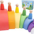 Montessori Nesting Rainbow Toy - Wooden Stacking Set with Arches, Peg Dolls & Story Book for Ages 3+