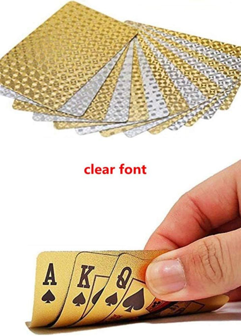 2 Pack Diamond Playing Cards, Waterproof Gold Silver Foil Plastic Poker Cards, High Flexible (Silver+Gold Diamond).
