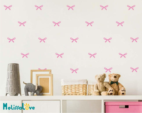 48pcs Pink Ribbons Wall Stickers for Kids Room, Princess Girl Bedroom Pink Bow Wall Decals, Removable Vinyl DIY Mural
