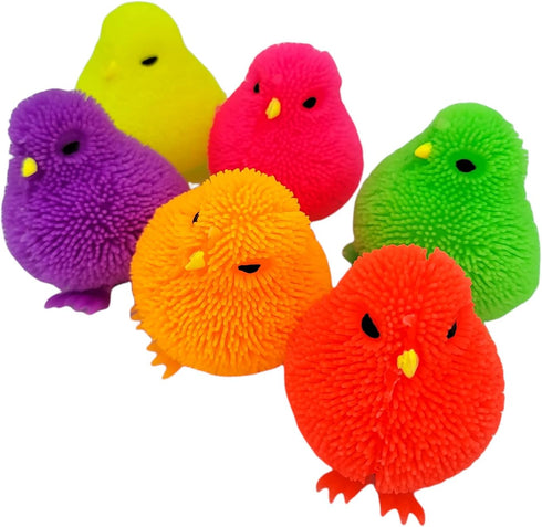 6 Pack (3") (6) - Neon Color Chick Puffers Chicken Stress Relief Fun Soft Toys for Party Favors. Great for Soothing
