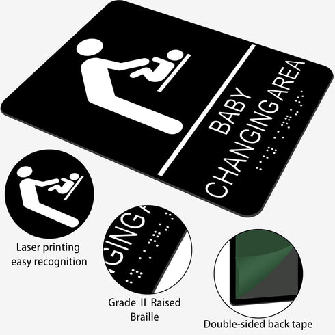 Baby Changing Area Sign for Business, ADA Compliant Braille Restroom Sign, 8.27 x 5.9 inch