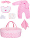 Aori 7 Pcs Reborn Baby Dolls Clothes Set with Pink Bassinet for