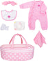 Aori 7 Pcs Reborn Baby Dolls Clothes Set with Pink Bassinet for