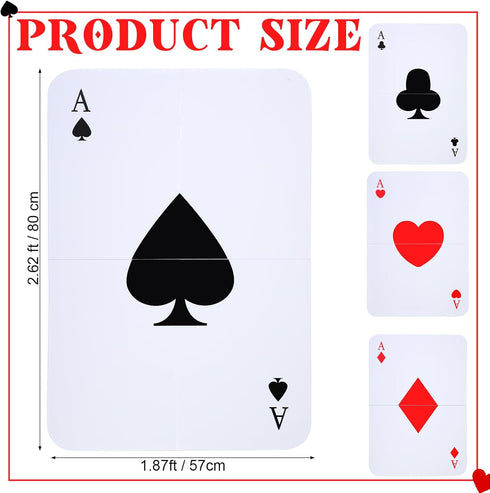 4 Pcs Jumbo Playing Cards - 2.62 ft Tall Giant Deck of Cards for Oversized Casino Theme Party Decorations