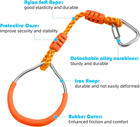 PELLOR Multi-Color Ninja Rings, Gymnastic Rings Backyard Playground Training Equipment Play for Kids & Adults, Swing