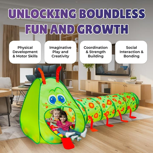 Kiddey Caterpillar Kids Play Tunnel and Tent, 2 Pc. Crawl Through Baby Ball Pit for Toddlers