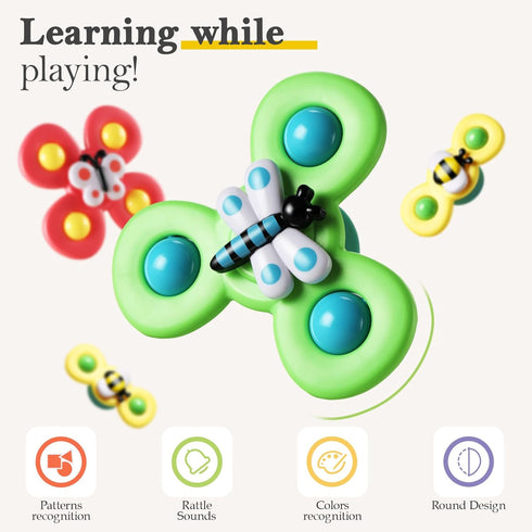 ALASOU 3PCS Suction Cup Spinner Toys for 1 Year Old - Spinning Tops Bath Toys for Kids Ages 1-3